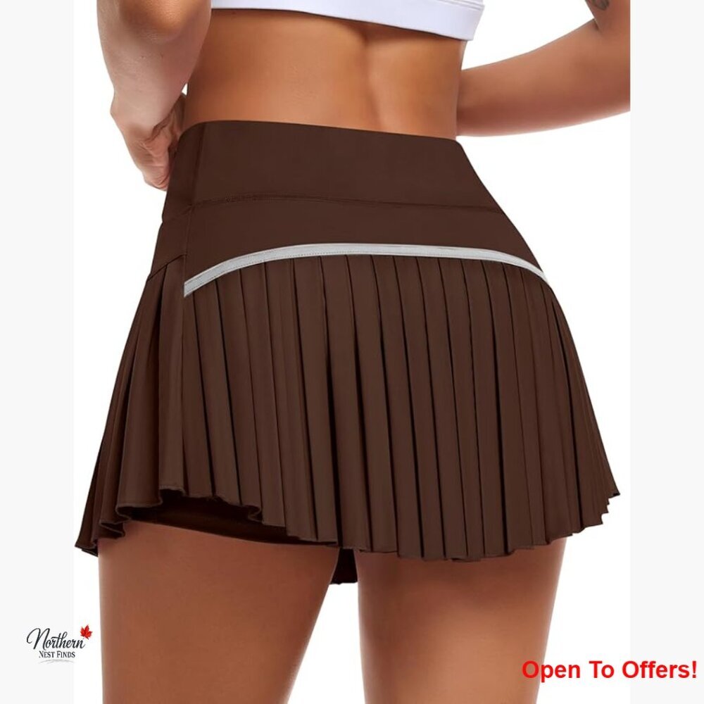 Pleated Tennis Skort with Built-in Shorts, Pockets, High Waist